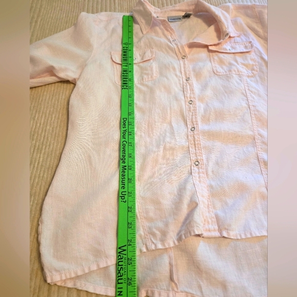 CHICO'S LIGHT PINK 100% LINEN BUTTON-DOWN LONG-SLEEVED W/SNAP BUTTONS. SIZE 2. - Picture 6 of 8